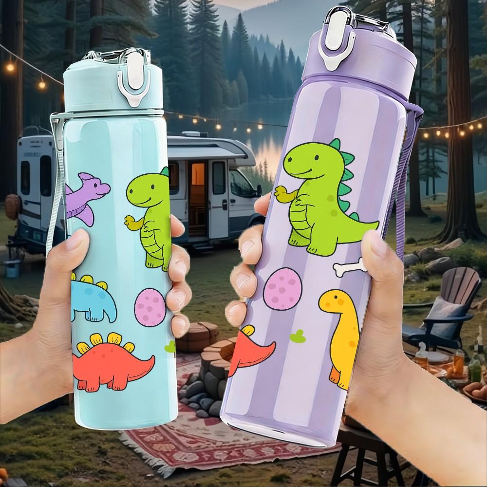 1PC Colorful Dinosaur Kid Cartoon Pattern 750ml Color Plastic Sports Water Bottle Leakproof Flip Straw Lid Suitable for Sports Office Home Use