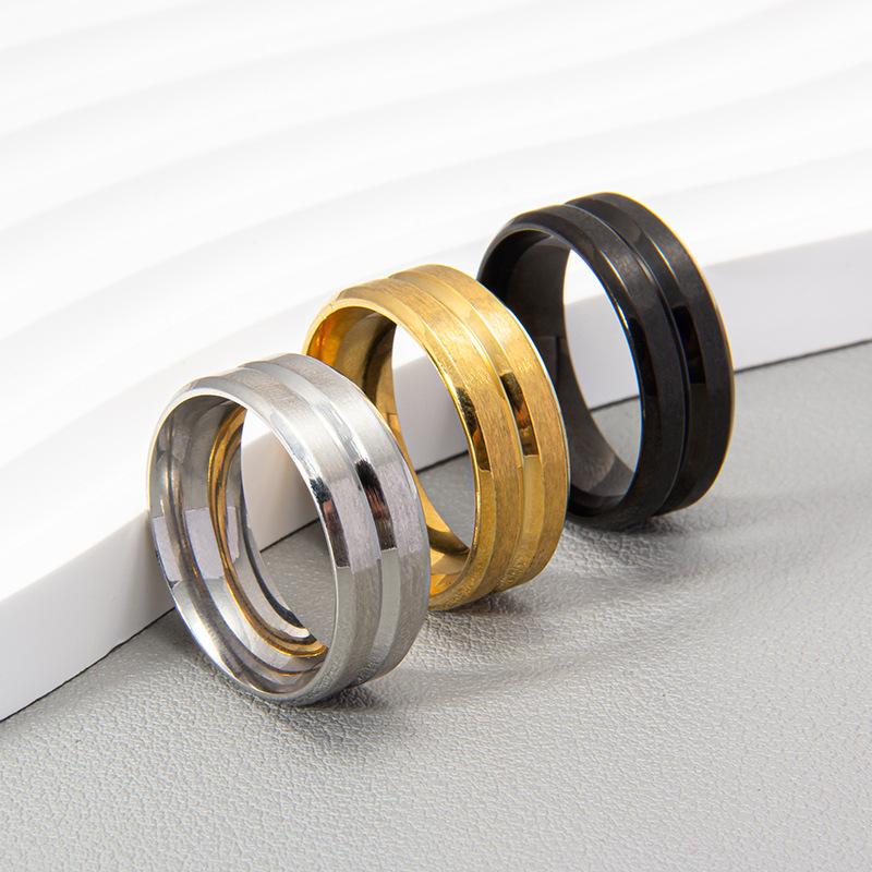 Men's Wedding Ring with Black Groove Beveled Edge Fashion Engagement Ring for Men Suitable for Festival