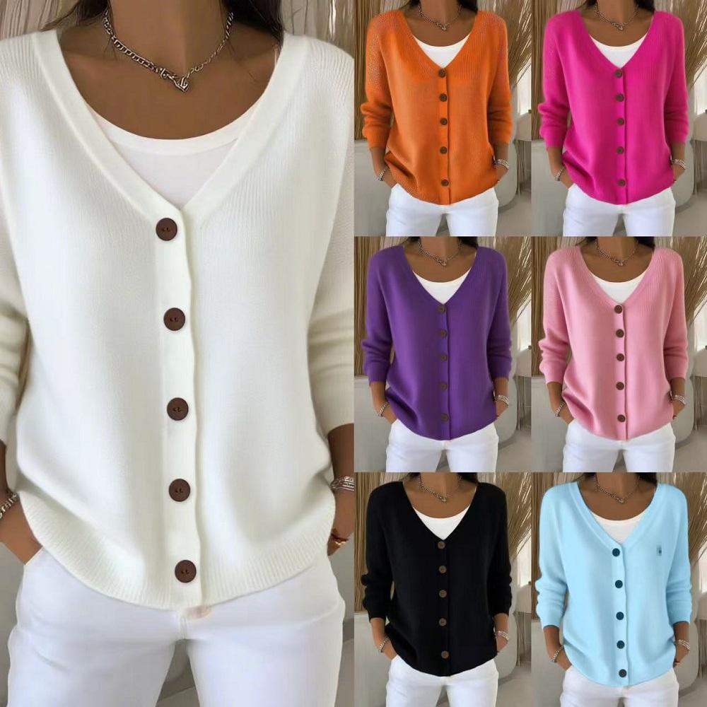 Women Single Breasted V-neck Long Sleeve Sweater Cardigans Coats Long Sleeve Knitted Outerwear Jackets