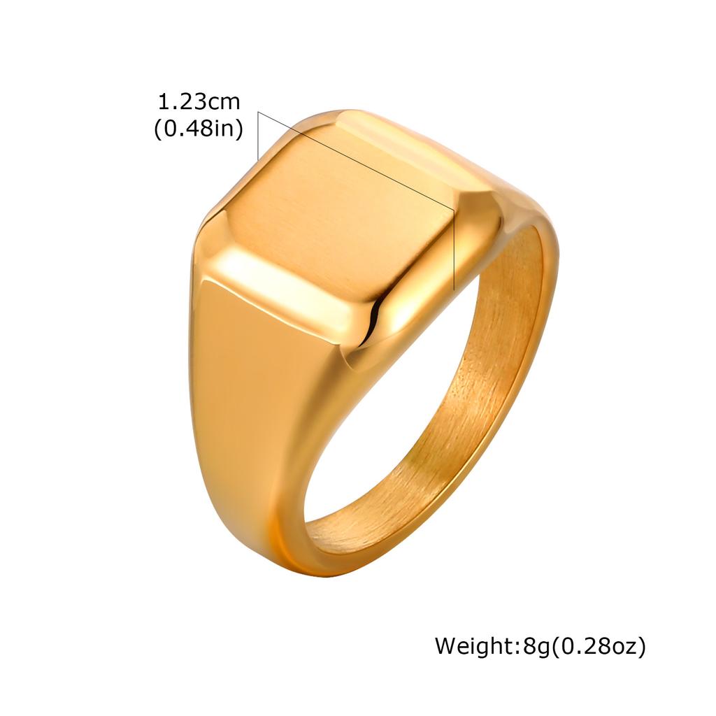 Anel Sinete Quadrado para Homens Mulheres, Anel de Aço Inoxidável Cor Ouro Anel de Faixa Simples, Anel Grosso de Declaração Anel de Faixa Anel de Polegar