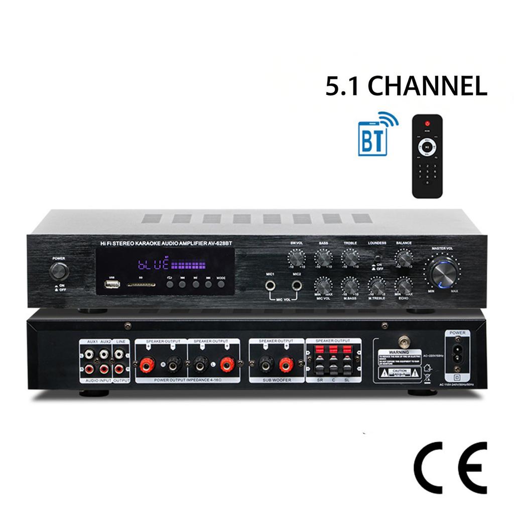 Highly Power 5.1Channel Music Amplifier Featuring Bluetooth-compatible 5.1 USB Card & Mics Input for Home Entertainment