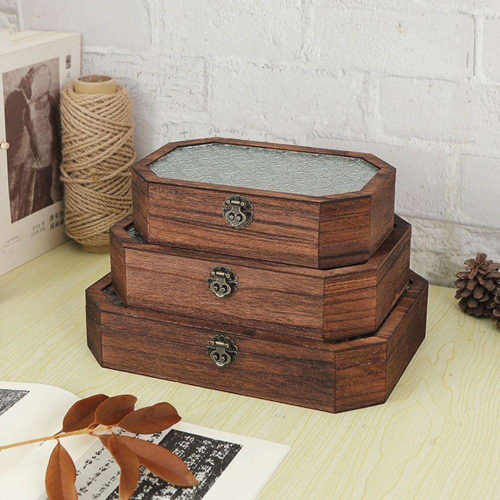 Begonia Flowers Wooden Storage Box Flip Cover Vintage Cosmetic Organizer Dustproof Decorative Glass-Lid Box Desktop Storage