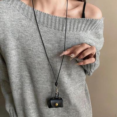 Hanging Neck Pouch Earphone Carrying Case with Lanyard Compact Small Key Bag Headphone Storage