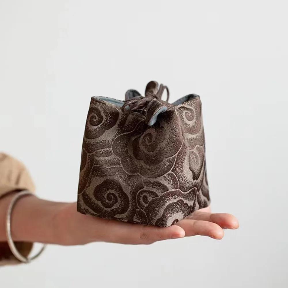Chinese Style Tea Set Storage Bag Thickened Multi-functional Candy Storage Bag Vintage Portable Teacup Drawstring Bags