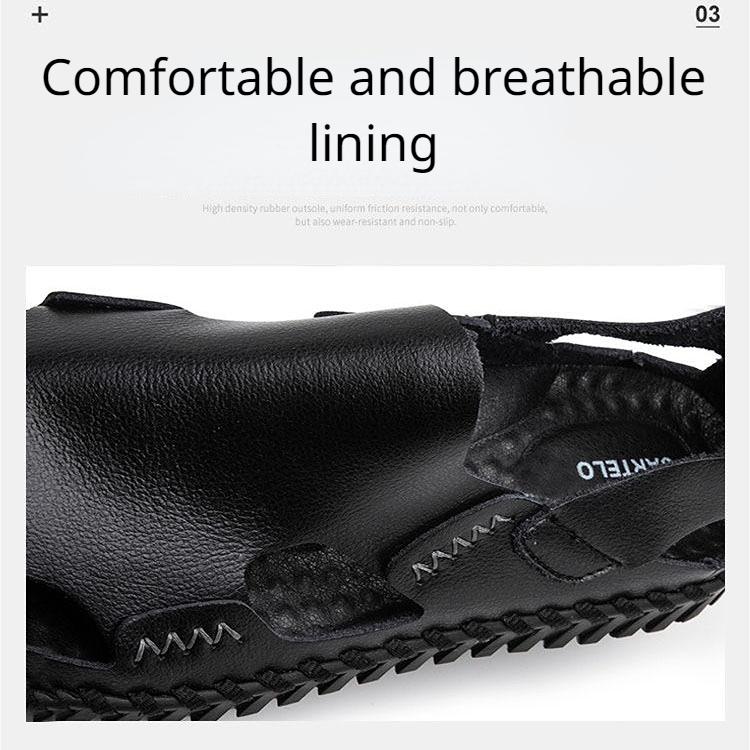 Genuine Leather Men's Sandals Summer Men's Shoes Boys Outer Wear Wrapped Sandals Men's Beach Shoes