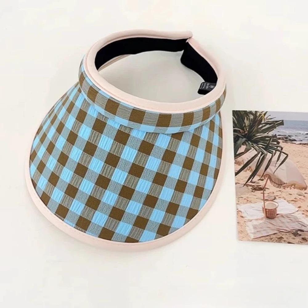 Breathable Summer Empty Top Cap Plaid Print Sun Protection Hats Simple Large Brim Sun Hat  Fishing