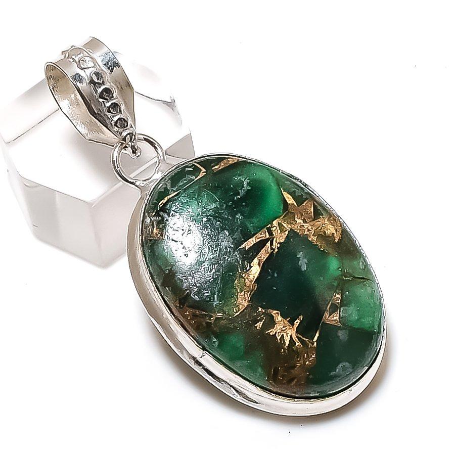 Natural Copper Green Tourmaline 925 Sterling Silver Jewelry Pendant 1.97" ETC-14334