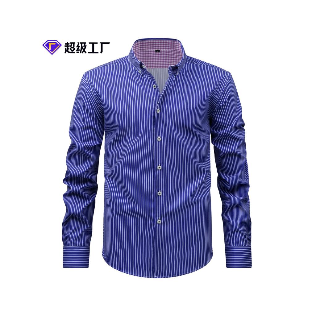 Fashion Printed Long-sleeved Shirt Men's Lapel Casual Versatile Plaid Printed Button Loose Top