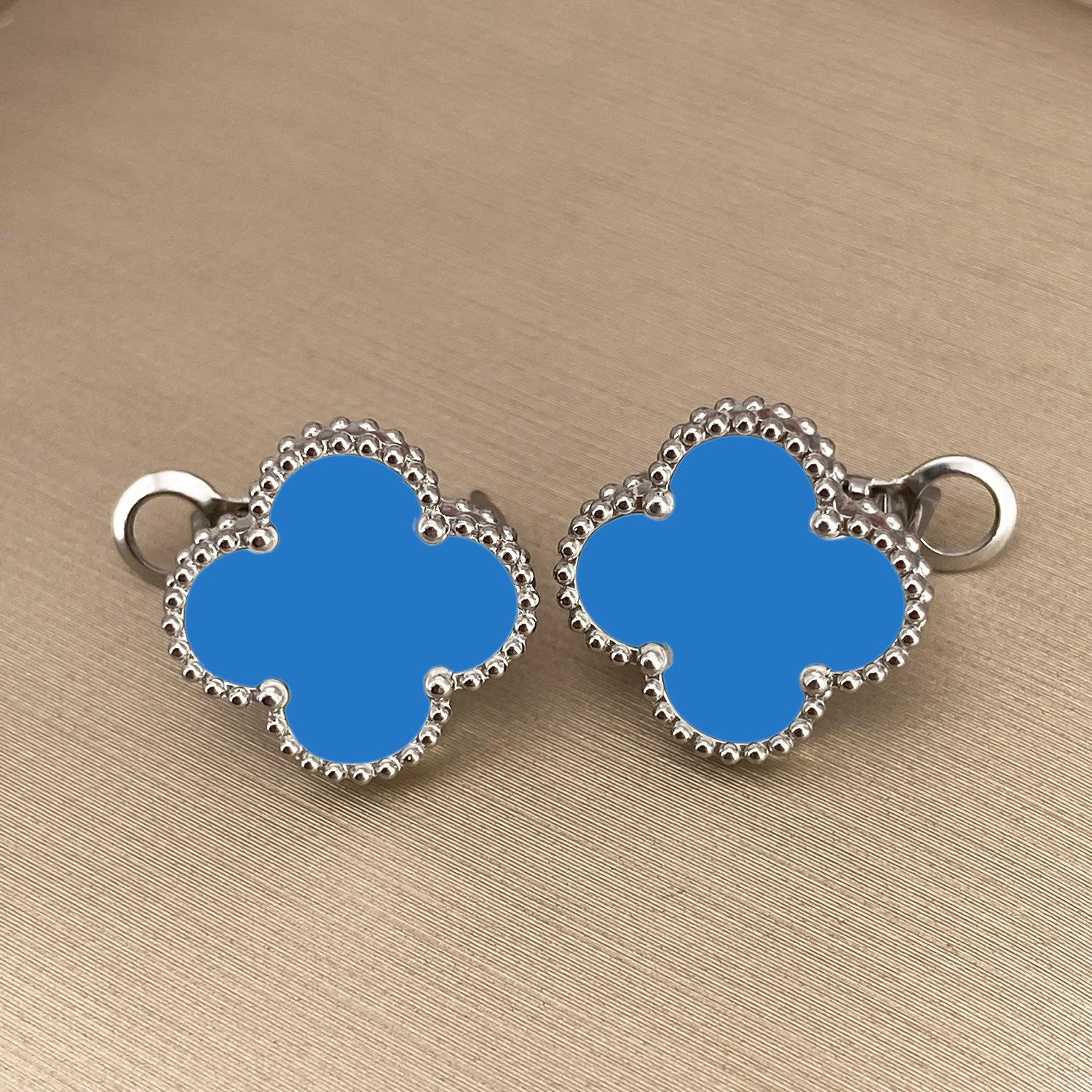 

Серьги-четырехлистный клевер 15 мм с пряжкой из перламутра, полностью радиевый, женские темпераментные простые серьги