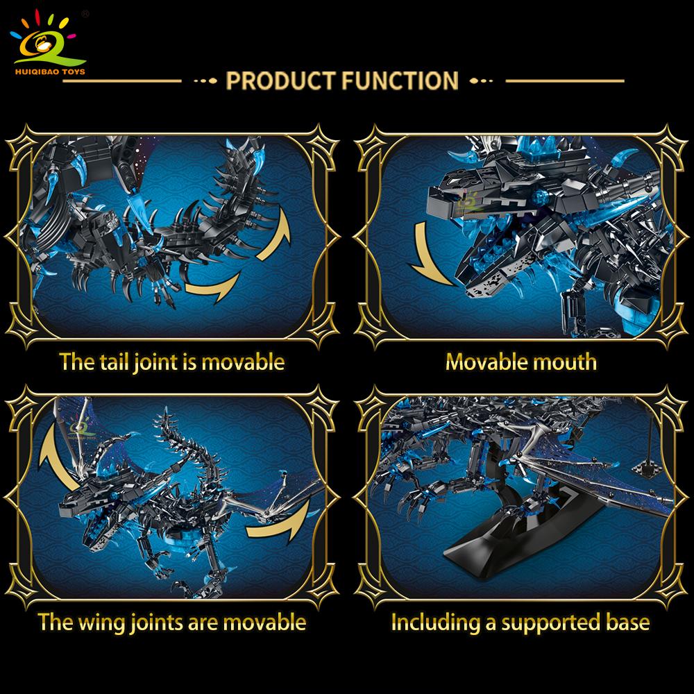 HUIQIBAO 1607PCS MOC ICE Frost Dragon Monster Model Building Block Movie Game Series Animal Assembly Brick Toy Set for Children