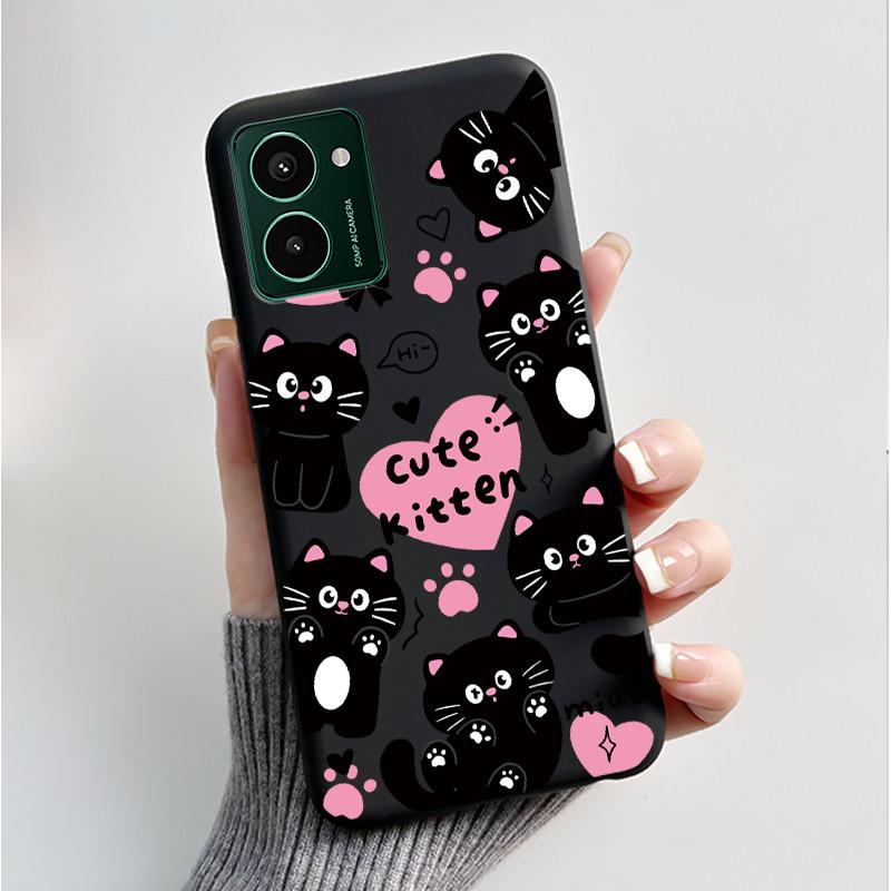 Custodia per Telefono Stampata Per Nokia HMD Pulse PRO/HMD Pulse/HMD Pulse+ Cover Guscio Nero in Morbido Silicone Custodia Carina con Fiore Cartone Animato