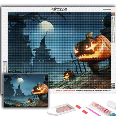 5D Diamond Painting Halloween Scary Pumpkin Landscape DIY Diamond Embroidery Rhinestone Home Decoration