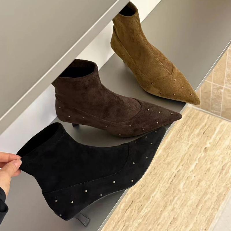 Fashion Ankle Boots Women Pointed Toe High Heels Shoes Suede Designer 2025 Trend New Fashion Winter Snow Boots Woman Sexy Pumps Botas
