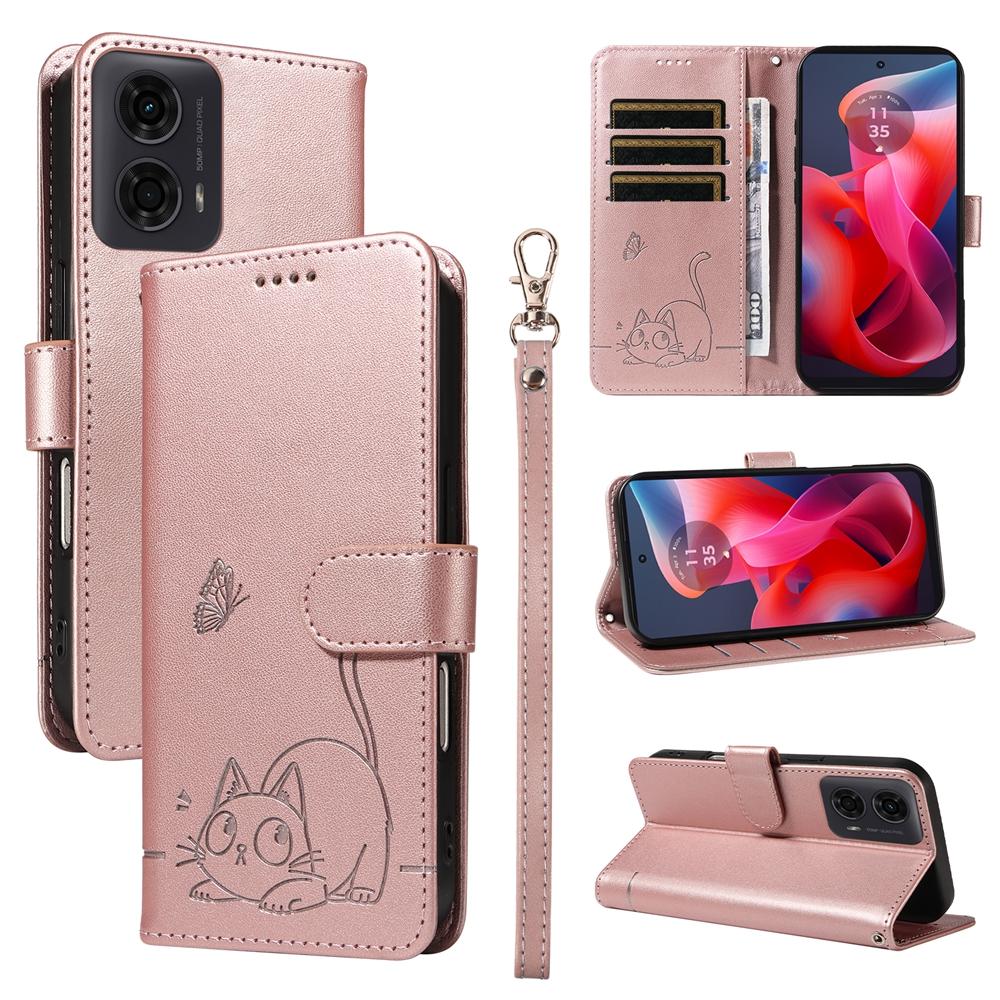 Magnetic Wallet Flip Case for Motorola Moto G04 G04S G05 G13 G23 G24 G32 G34 G45 G53 G54 G73 G85 5G | Cute Cat Embossed Design