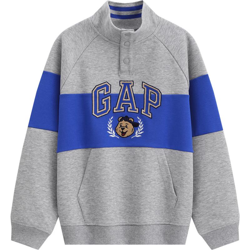 GAP Boys  Logo Embroidered Half-Snap Pullover Sweatshirt 160 cm (14-15 Yrs Asian Size)
