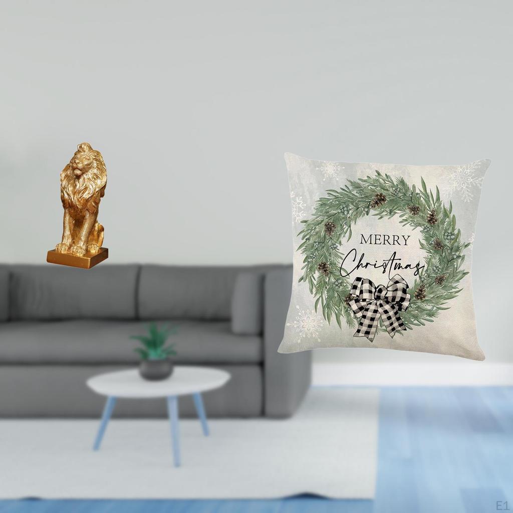 Majestic Lion Sculpture Ornament And Christmas Pillow Cover Set for Office Home Bookshelf Sofa Couch