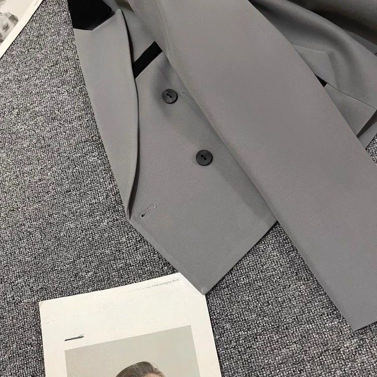 Spring Autumn Fashion Short Gray Blazer for Women Slim Fit Casual Trendy Office Wear