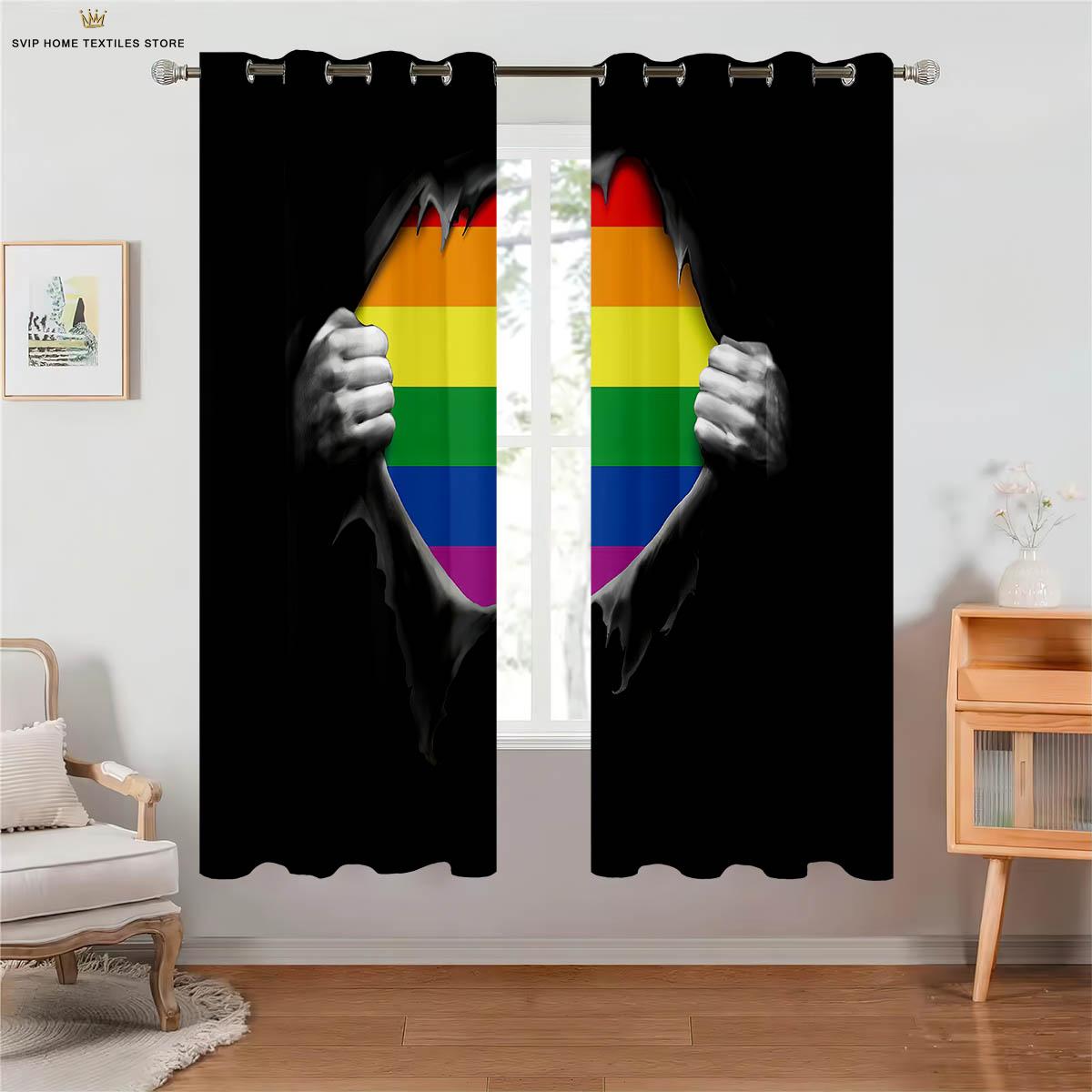 

Simple Rainbow Print Curtains, Colorful Starry Sky, Bedroom, Living Room, Balcony, Kitchen, Decorative Window, Home Decoration W50X130H(CM)X2PCS&Rod pocket
