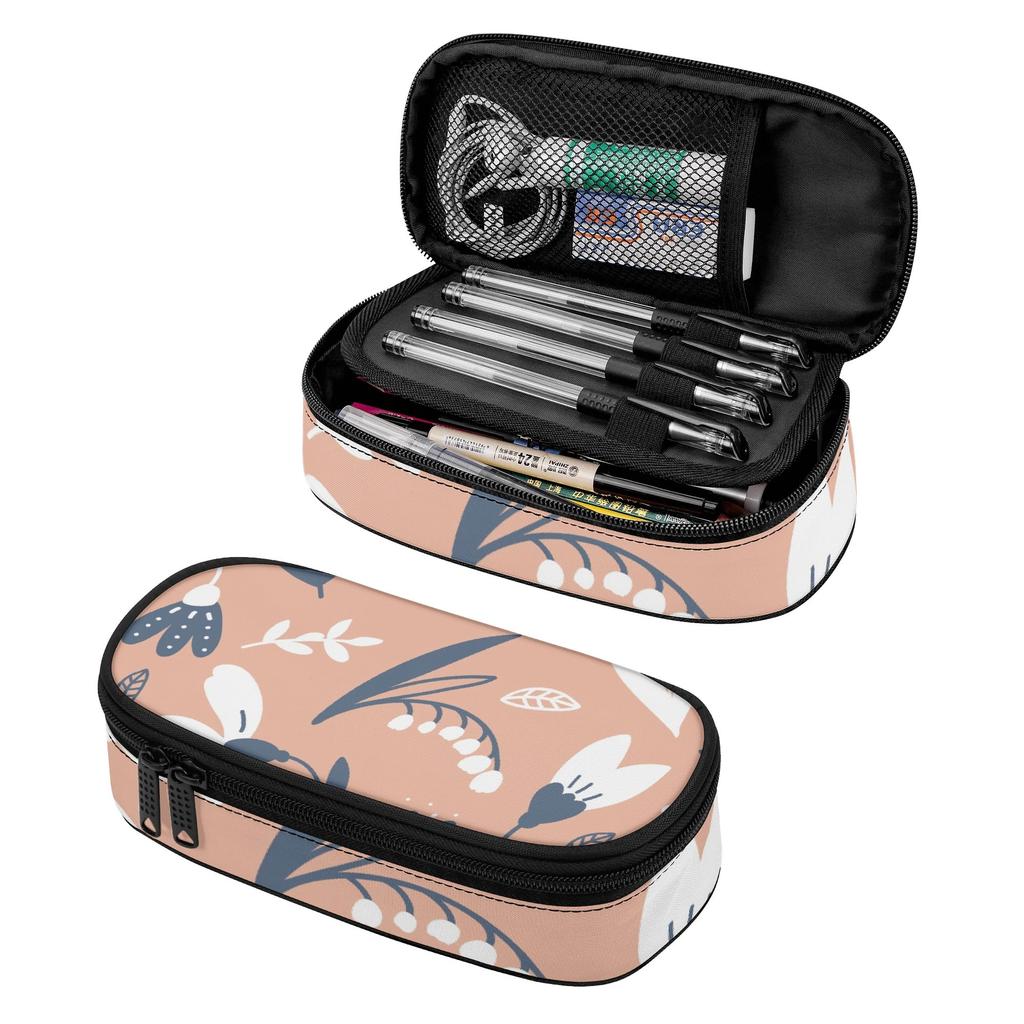 Pen Case Printed 300D Polyester Spacious Storage Smooth Zipper with Main Compartment Mesh Pocket and Pen Slots for Everyday Study