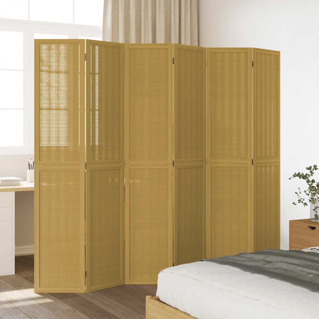 6 Piece Room Divider In Brown Solid Paulownia Wood