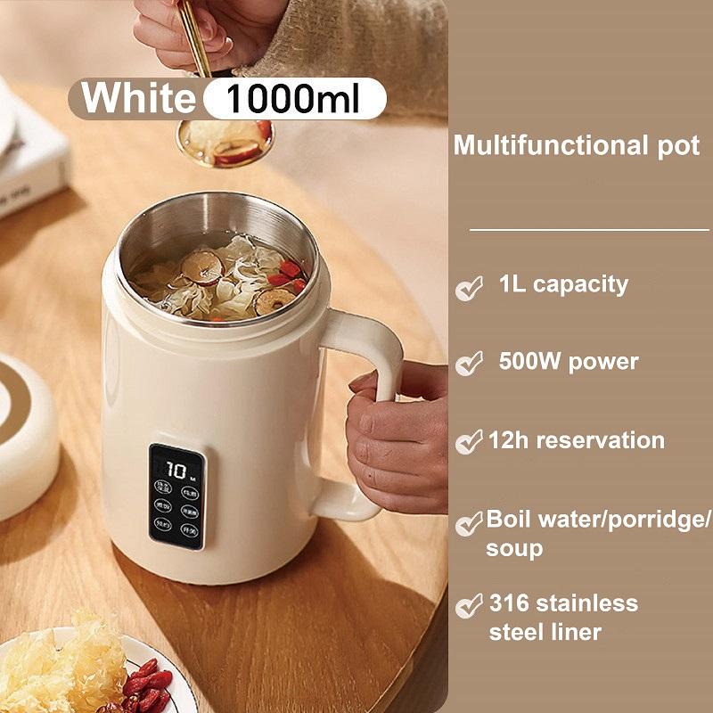 Xiaomi 500W Electric Kettle 12h Appointment Porridge Special Pot Portable 304 Stainless Steel Health Cup Multifunctional Rice Cooker 1L