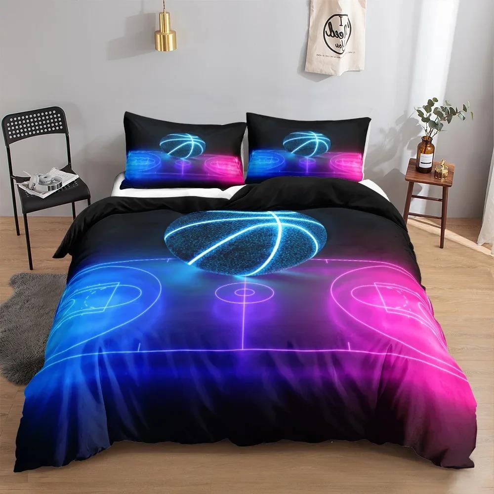 Basketball Duvet Cover Set Full Size Soft Polyester Sports Bedding for Kids Game Collections
