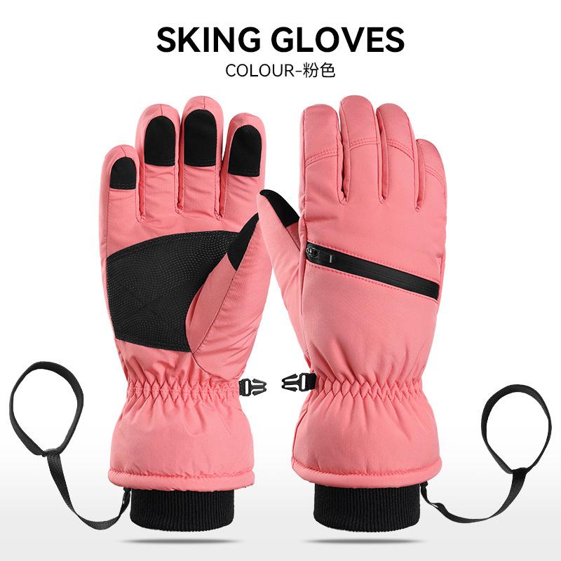Winter ski gloves with fingers windproof and waterproof short braised seeds waterproof and velvet locking temperature warm sports gloves
