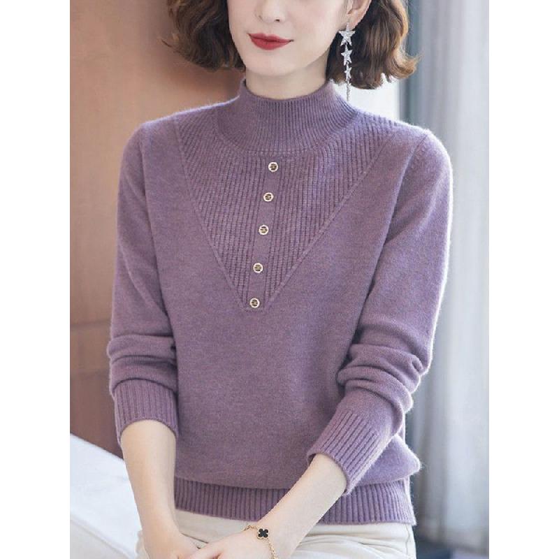 Autumn and winter women's new warm half-high collar base shirt, mother's wear, knitted thick sweater