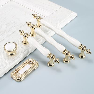 Fashion Ceramic Cabinet Handles Golden Kitchen Cupboard Door Handles Drawer Knobs European White Furniture Pulls