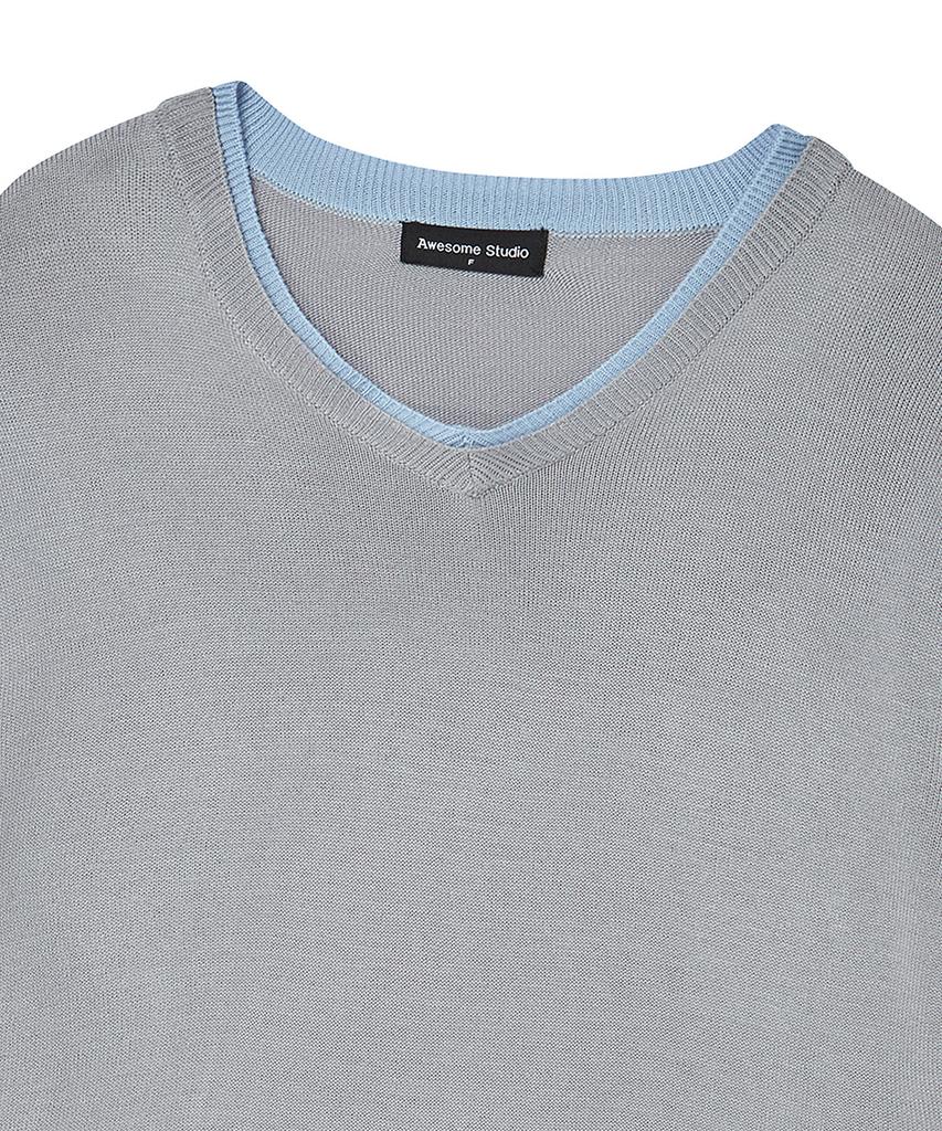 AWESOME STUDIO Classic Layered V-Neck Knit Gray