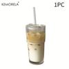 1pc/2pcs 20oz Ribbed Glass Tumbler with Lid & Glass Straw, Reusable Machine-Washable Drinking Cup for Iced Coffee, Smoothies, Juice & Cocktails