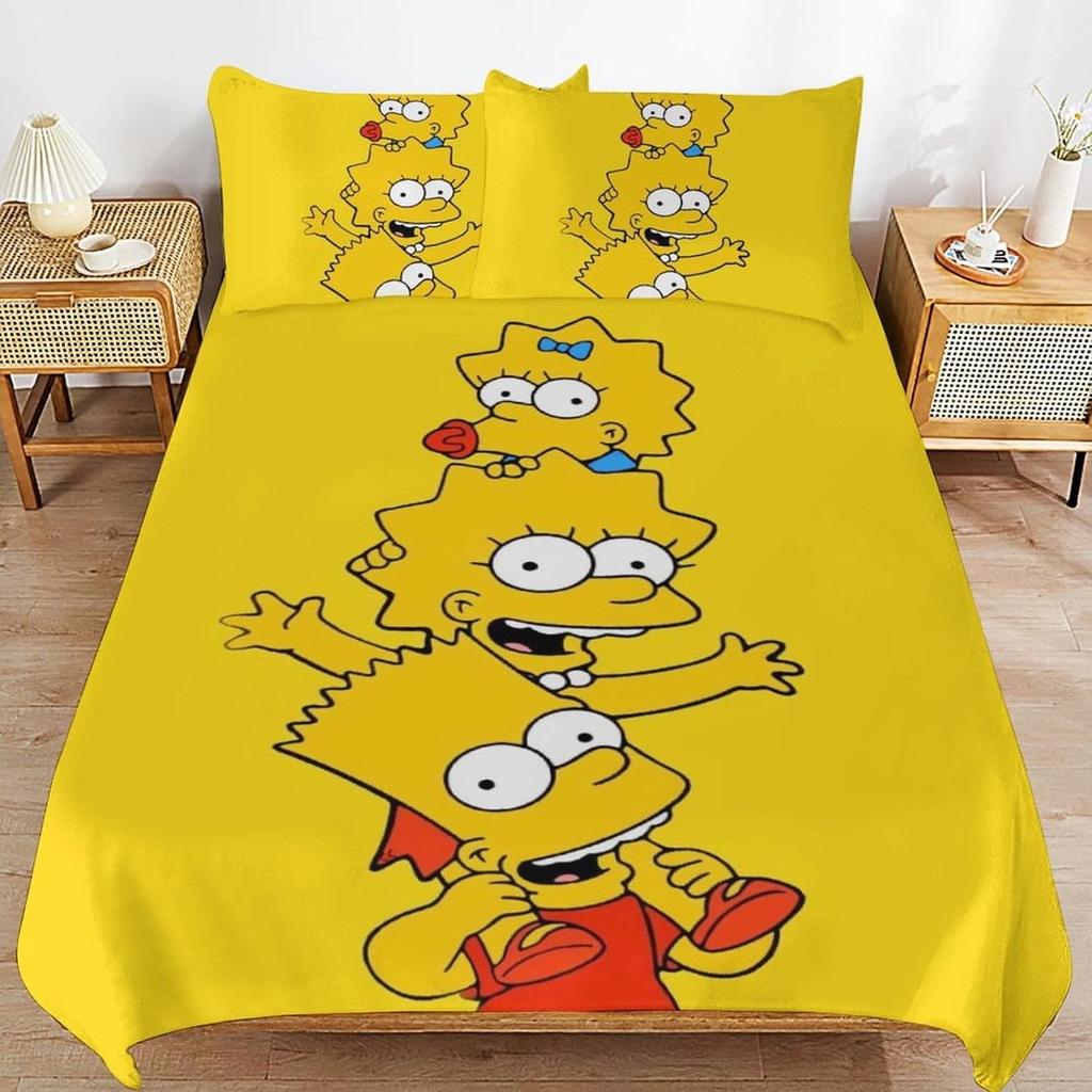 Funny Animated Family Bedding Set For Adult Kids, Boys The S-Simpsons Duvet Cover Set,White Bedding Set With Pillowcases 75*50Cm