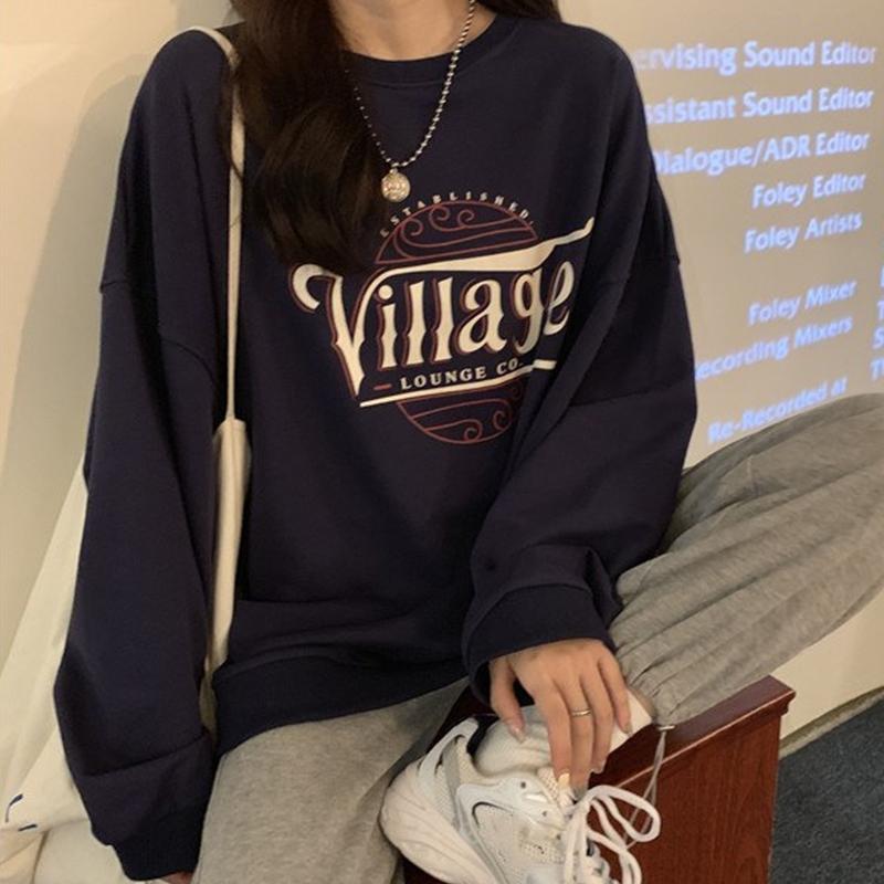 

Свободная повседневная толстовка, женская рубашка с утолщенным низом и длинными рукавами, топ XXL темно-синий