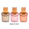 Set of 3 Cute Bear Wall-Mounted Sticky Storage Cups, Plastic Toothbrush Holder with Drainage Feature, No Power Required for Bathroom Storage Rack