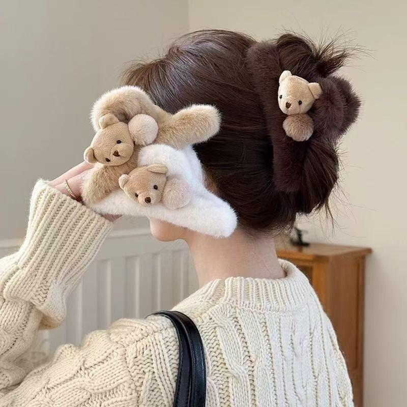 12cm Little Bear Grab Clip Large for Women Plush Back of Head Hair Decoration Hair Clips
