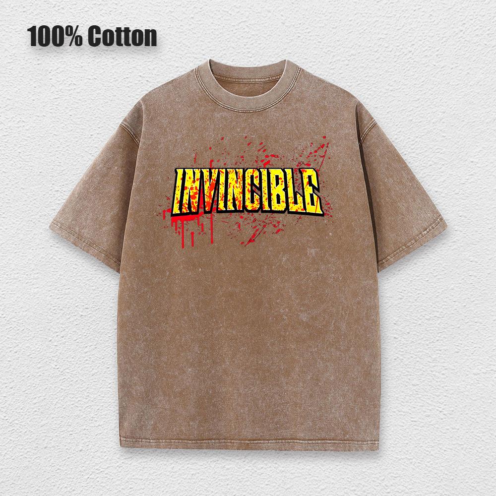 Ladies Invincible Hero Vintage Printed Tees Cotton Loose Washed T-Shirt Clothes Vintage Short Sleeve Crew Neck T-Shirt Unisex