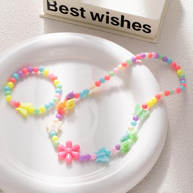 Cartoon Creative Children'S Girls Jelly Five-Pointed Star Beaded Necklace Bracelet Set Dopamine Necklace
