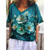 Vintage Women's T Shirts V-neck 3d Flower Print Tops Loose Short Sleeve Tees Summer Streetwear Casual Oversized Female Clothing