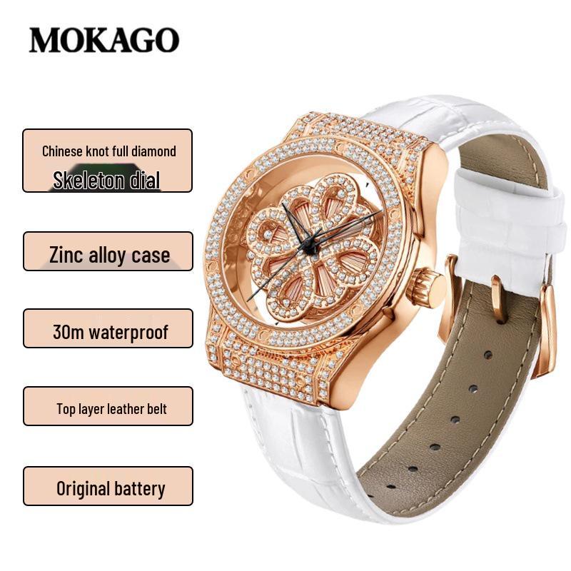 Mok Ga Luxury Women s Quartz Watch with Full Diamond Design and Rotating Bee Feature