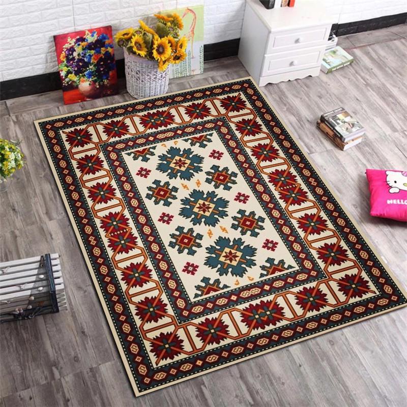 Traditional Ethnic Ornament Print Area Rug, Non-Slip Soft Floor Mat for Living Room Bedroom Home Decor Carpet