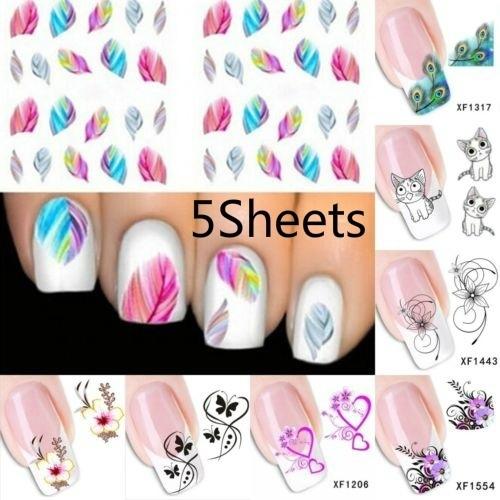 5Pcs/Set Bulk Flower Decals Water Transfer Manicure Nail Art Stickers Tips Decoration DIY  Random