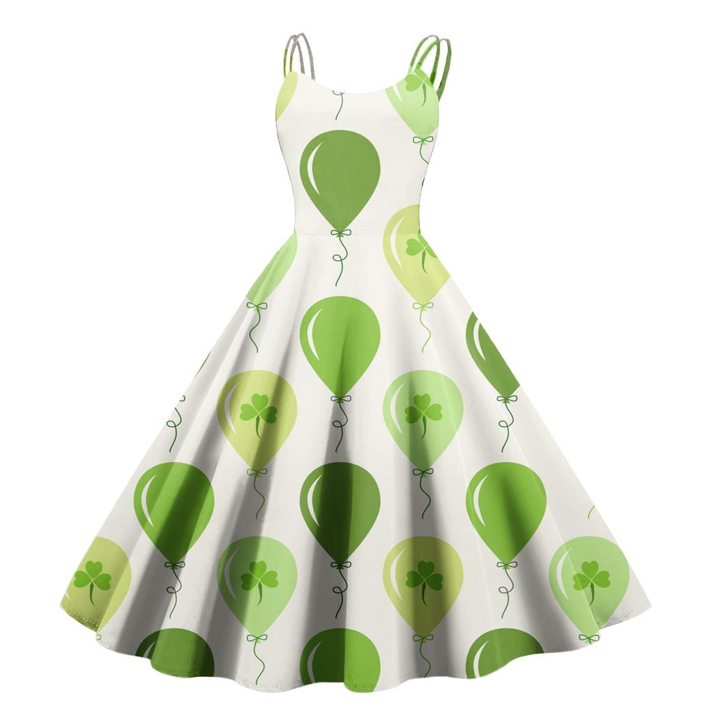 Women's Fashion St. Patrick's Day Print Sexy Off Shoulder Vintage Dress