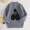 Kids' Cherry Jacquard Wool Pullover Sweater, Unisex Half-Zip Ribbed Base Layer