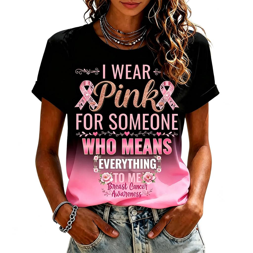 Women's Fashion Short Sleeve Printed Neck T-Shirt for Breast