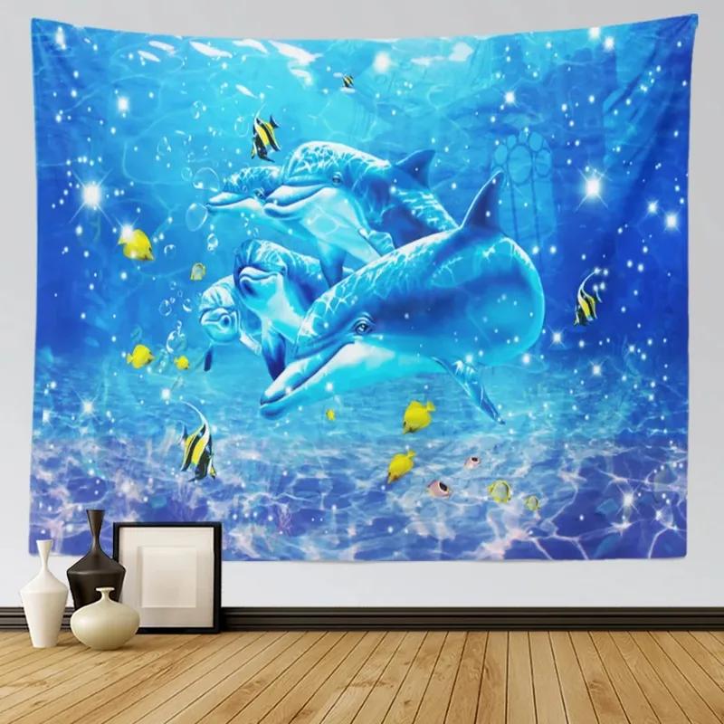 Подводный мир дельфины и киты подвесная ткань украшение на стену дома гобелен офис гостиная гобелен 100x75cm