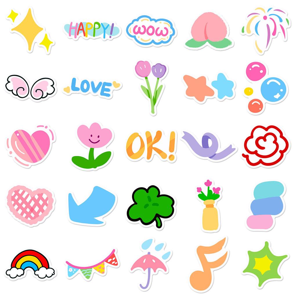 50 Small Fresh Dopamine Stickers Ins Style Cute Cartoon Flower Stickers DIY Suitcase Water Cup Stickers