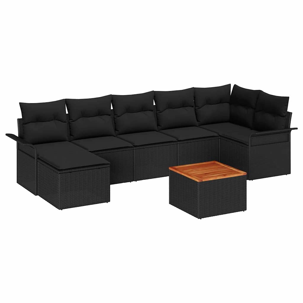 Garden Sofa Set with Cushions 8 pcs Black Poly Rattan