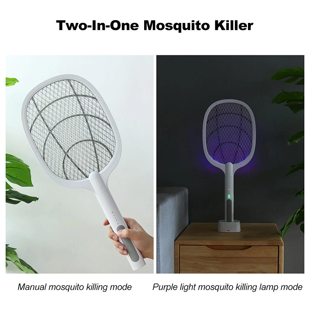 New Electric Mosquito Killer Lamp USB Rechargeable 3000V Fly Swatter Foldable 3 Layer Safety Mesh Repellent Lamp