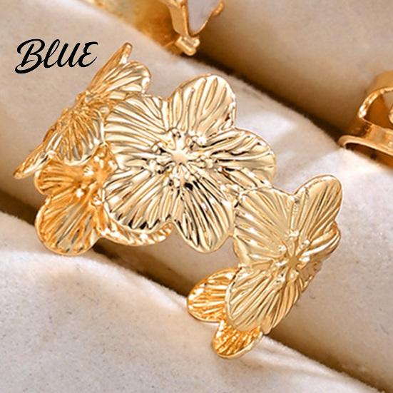 Titanium Steel Statement Rings 6Pcs Open Adjustable Flower Heart Sun