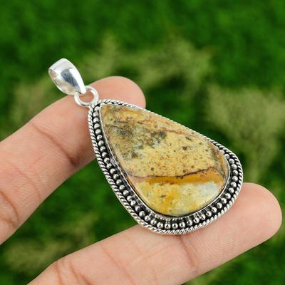 Friendship Day Deal Natural Polychrome Jasper Elegant Pendant Jewelry 925 Silver